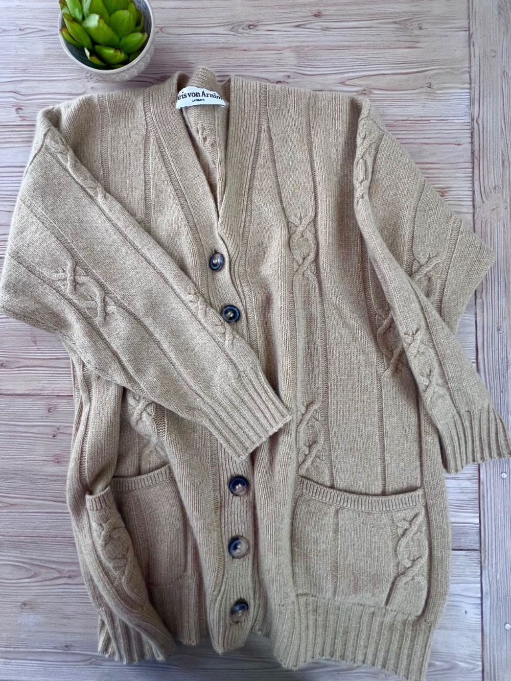 Iris von Arnim 100% Cashmere Cable Knit Cardigan Large Made in Italy